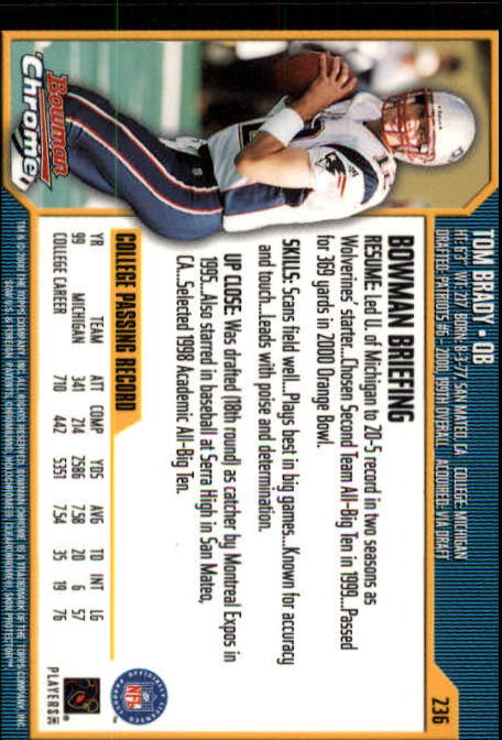 2000 Bowman Chrome #236 Tom Brady RC back image
