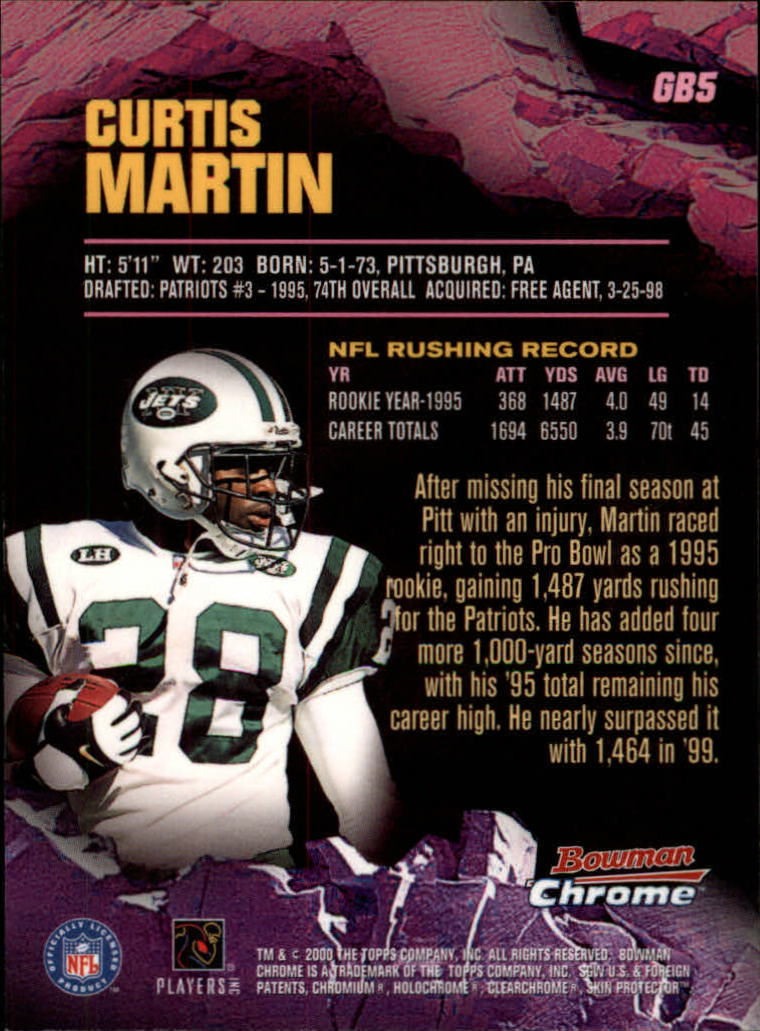 2000 Bowman Chrome Ground Breakers #GB5 Curtis Martin back image