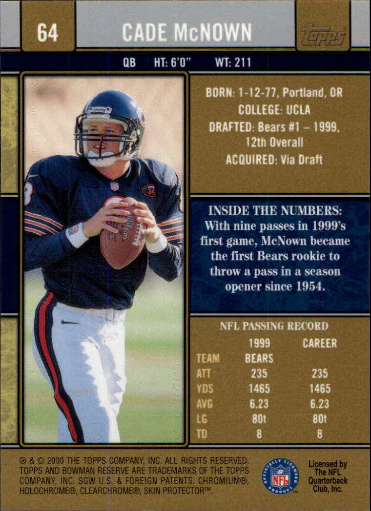 2000 Bowman Reserve #64 Cade McNown back image