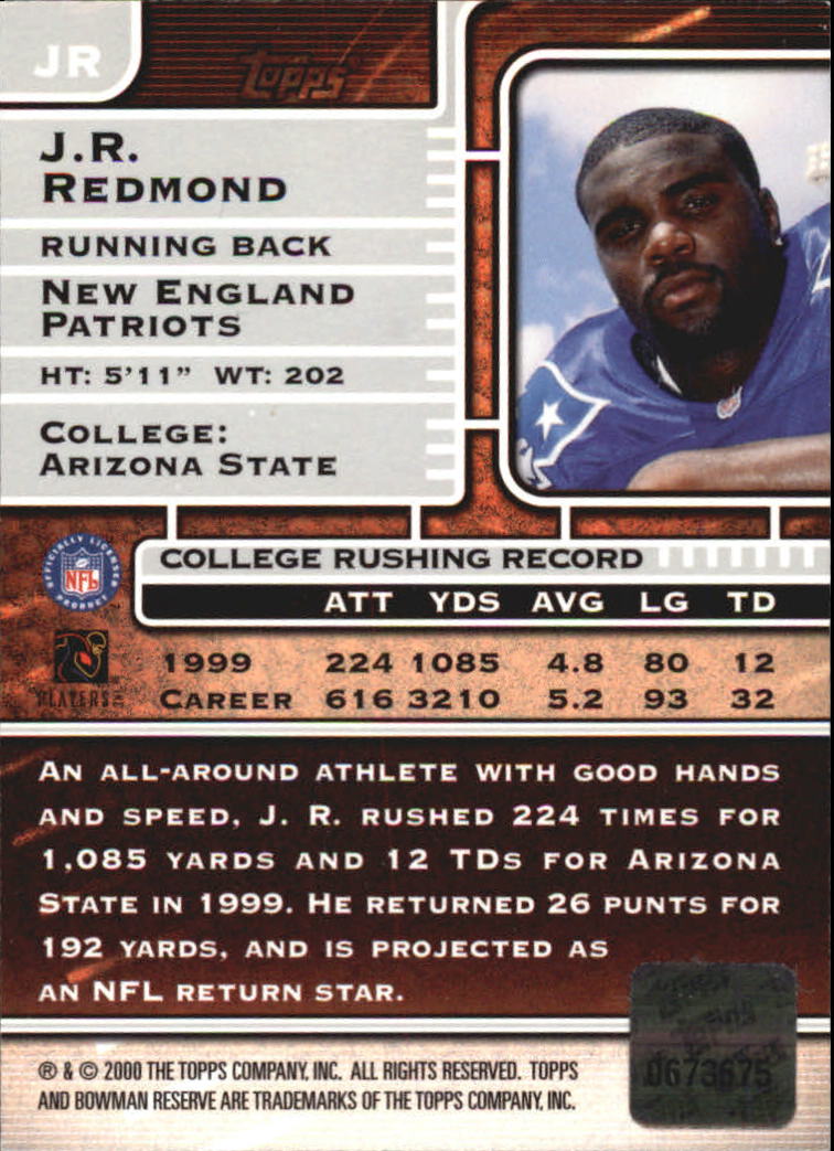 2000 Bowman Reserve Rookie Autographs #JR J.R. Redmond back image