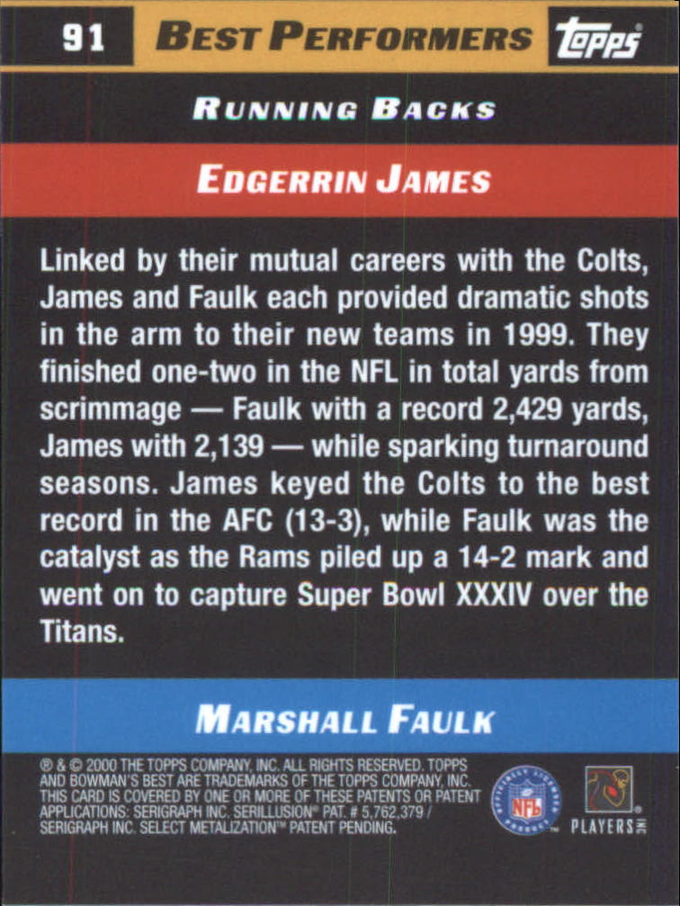 2000 Bowman's Best #91 E.James/M.Faulk BP back image