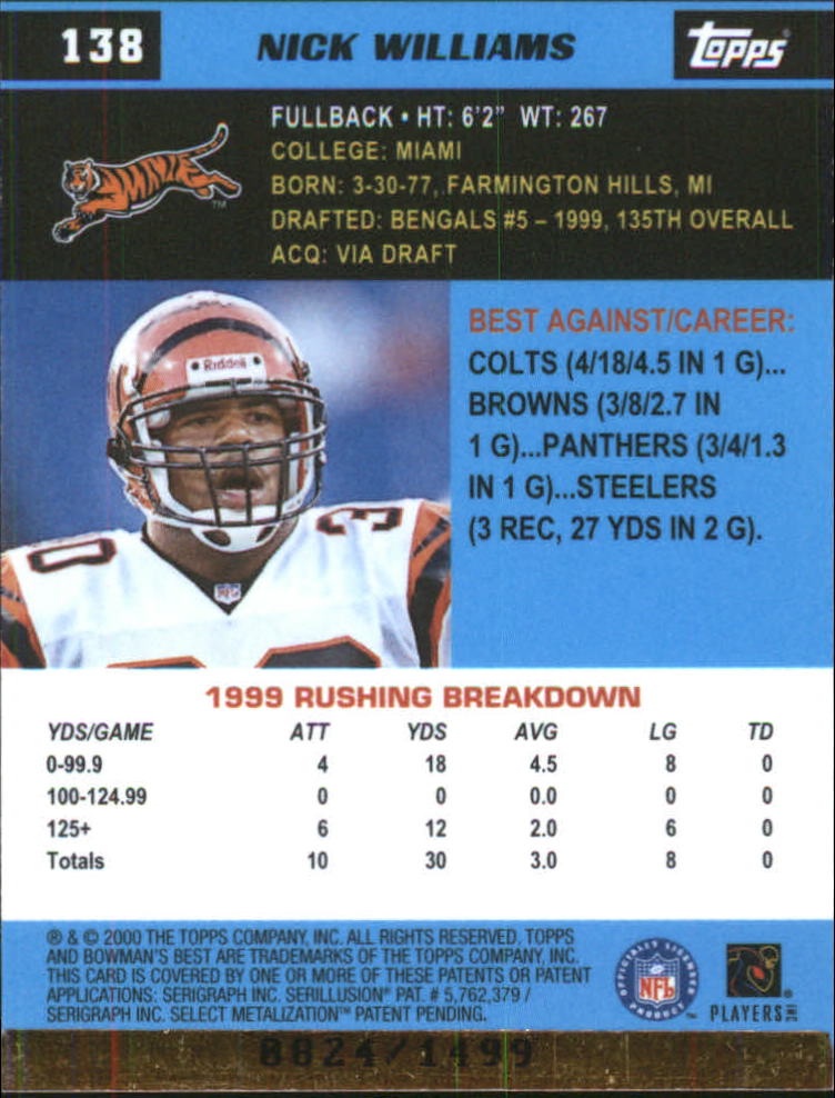 2000 Bowman's Best #138 Nick Williams back image