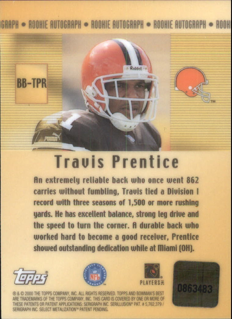 2000 Bowman's Best Autographs #BBTPR Travis Prentice back image