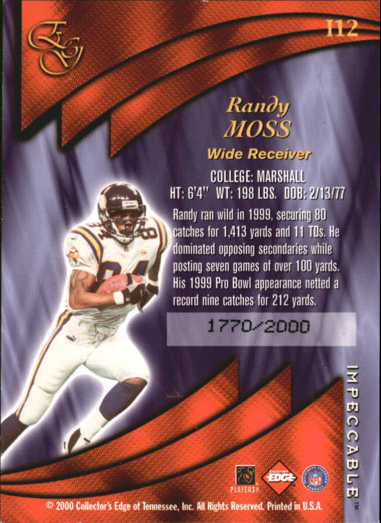 2000 Collector's Edge EG Impeccable #I12 Randy Moss back image