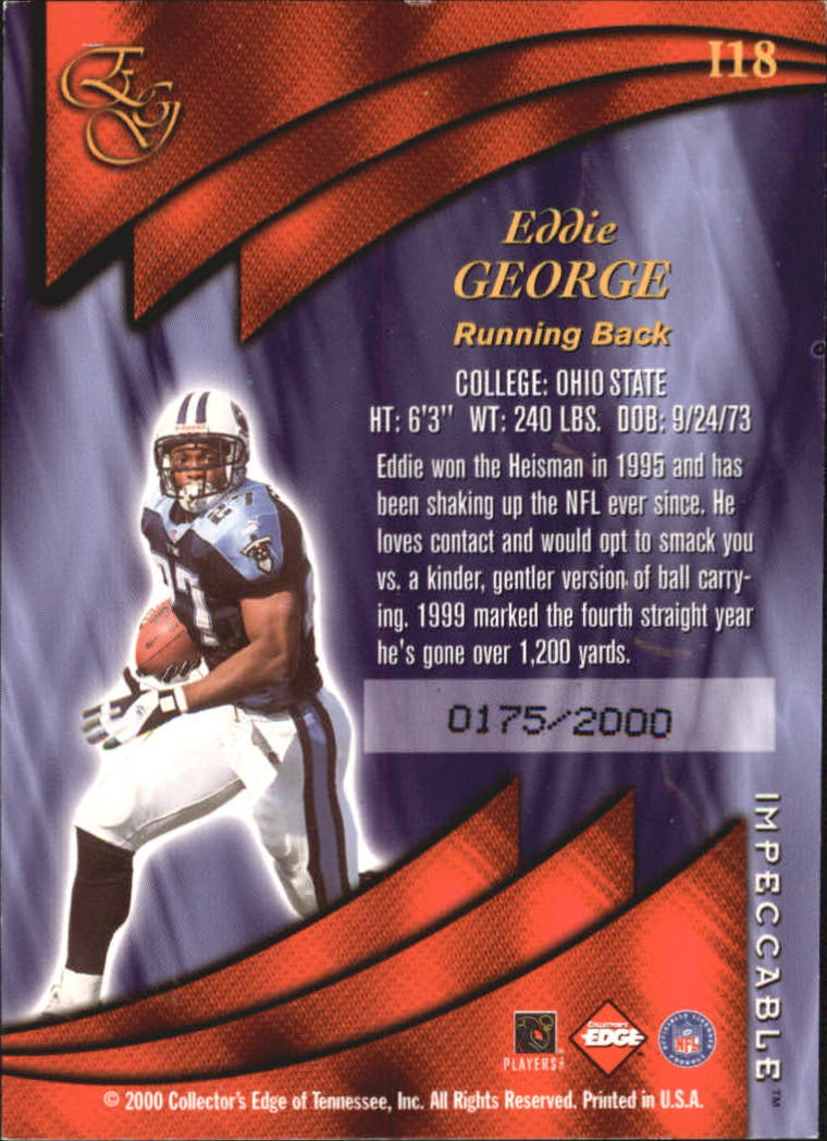 2000 Collector's Edge EG Impeccable #I18 Eddie George back image