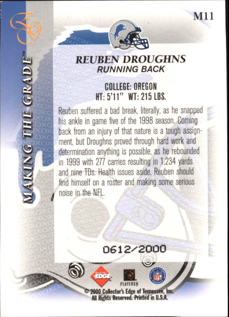 2000 Collector's Edge EG Making the Grade #M11 Reuben Droughns back image