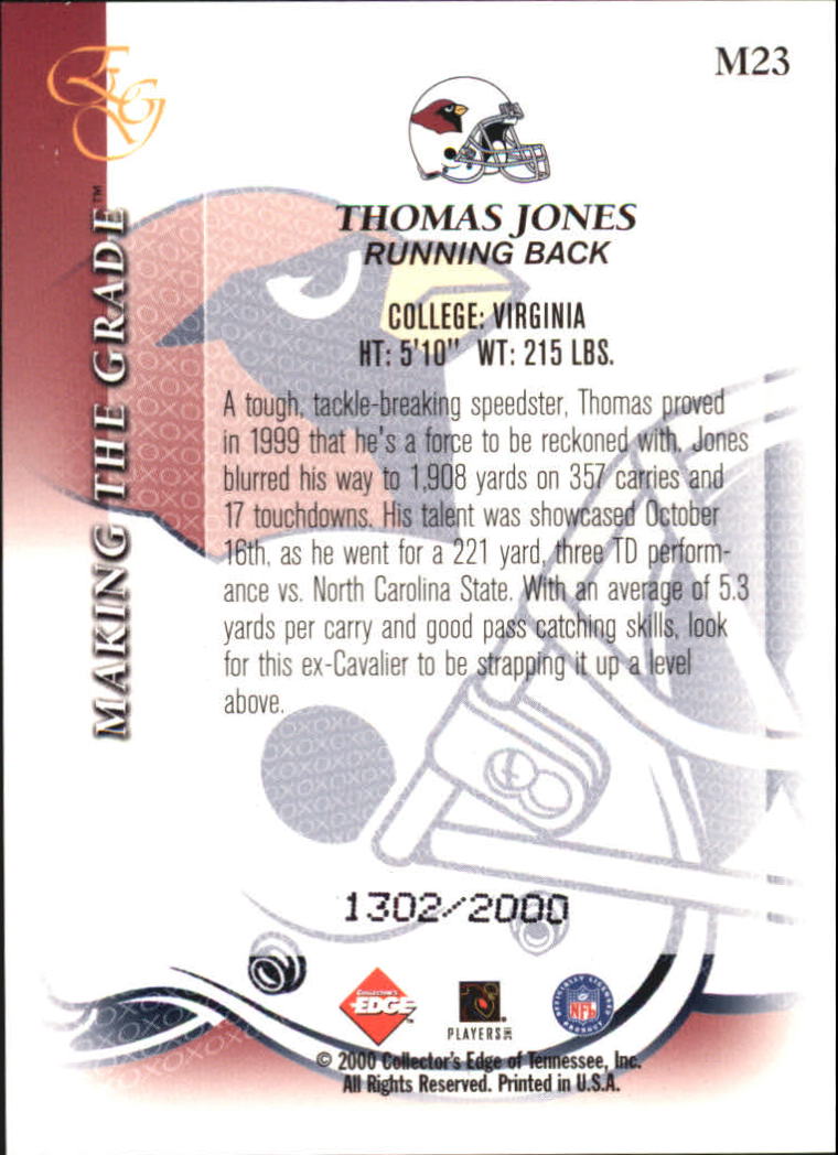 2000 Collector's Edge EG Making the Grade #M23 Thomas Jones back image