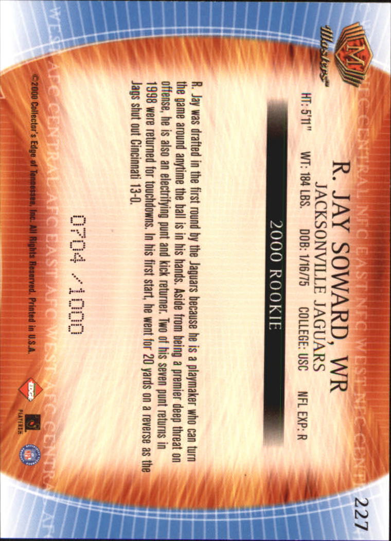 2000 Collector's Edge Masters #227 R.Jay Soward RC back image