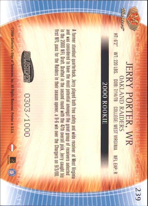 2000 Collector's Edge Masters HoloSilver #239 Jerry Porter back image