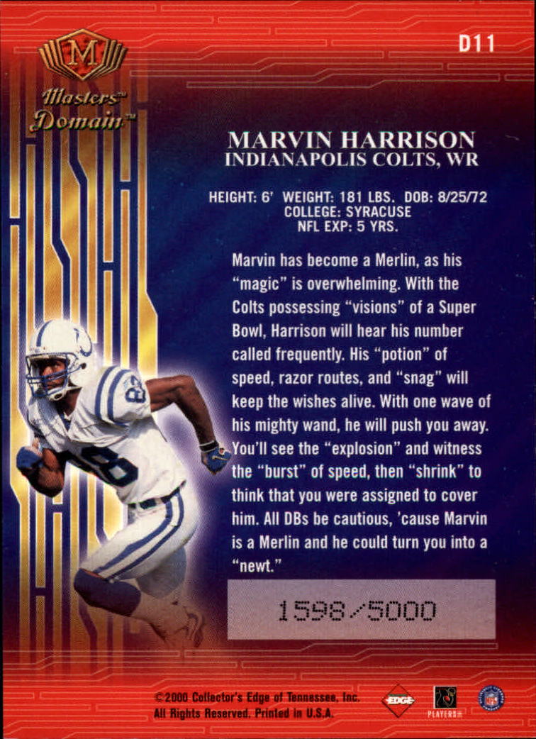 2000 Collector's Edge Masters Domain #D11 Marvin Harrison back image
