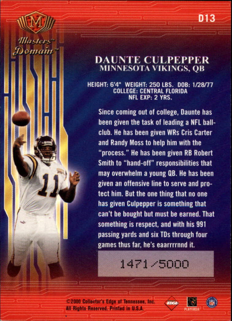 2000 Collector's Edge Masters Domain #D13 Daunte Culpepper back image