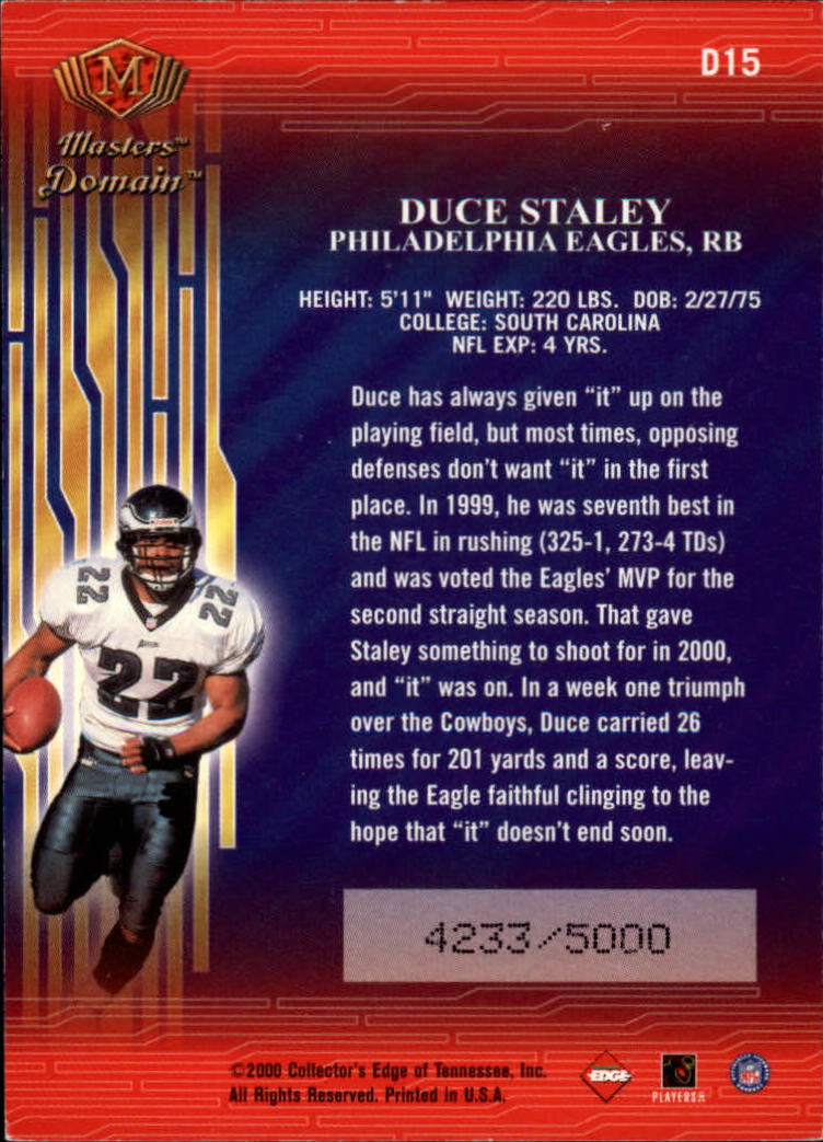 2000 Collector's Edge Masters Domain #D15 Duce Staley back image