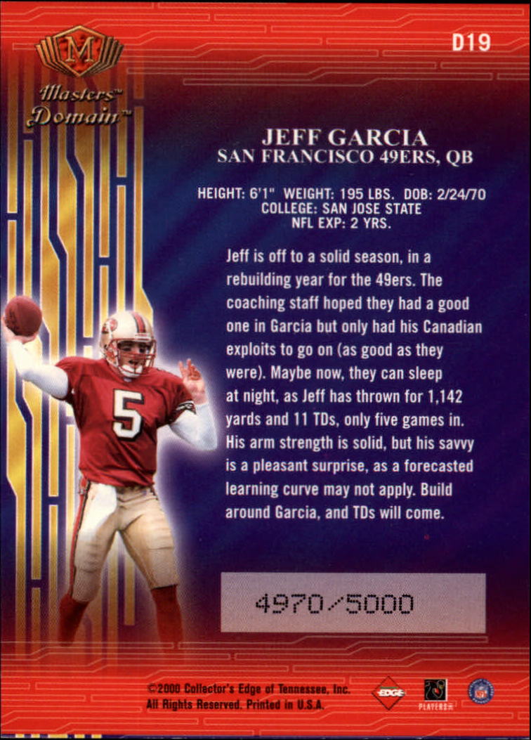 2000 Collector's Edge Masters Domain #D19 Jeff Garcia back image