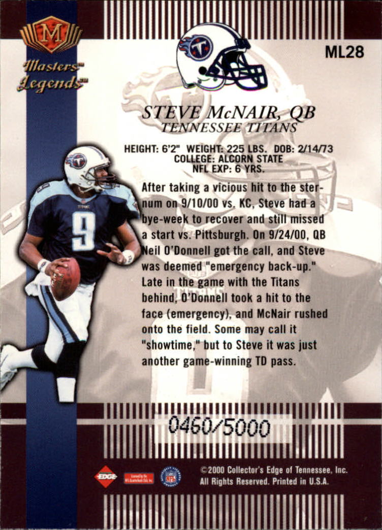 2000 Collector's Edge Masters Legends #ML28 Steve McNair back image
