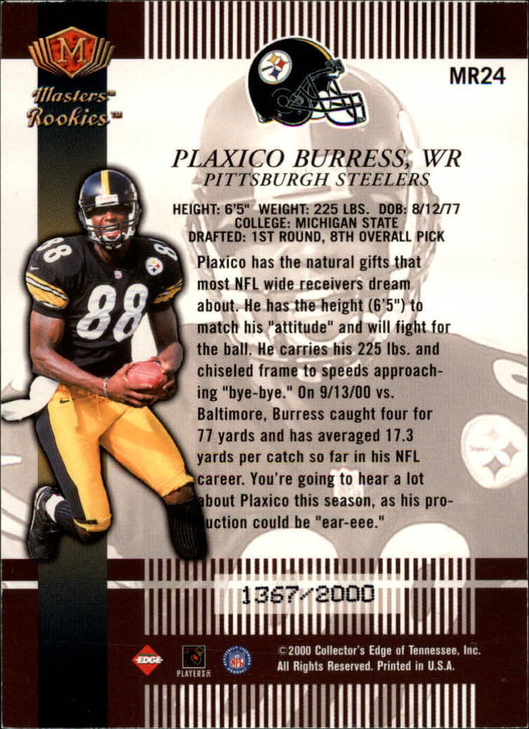 2000 Collector's Edge Masters Rookie Masters #MR24 Plaxico Burress back image