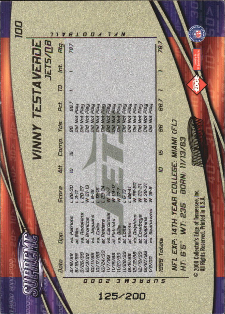2000 Collector's Edge Supreme Hologold #100 Vinny Testaverde