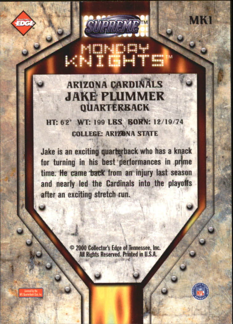 2000 Collector's Edge Supreme Monday Knights #MK1 Jake Plummer back image