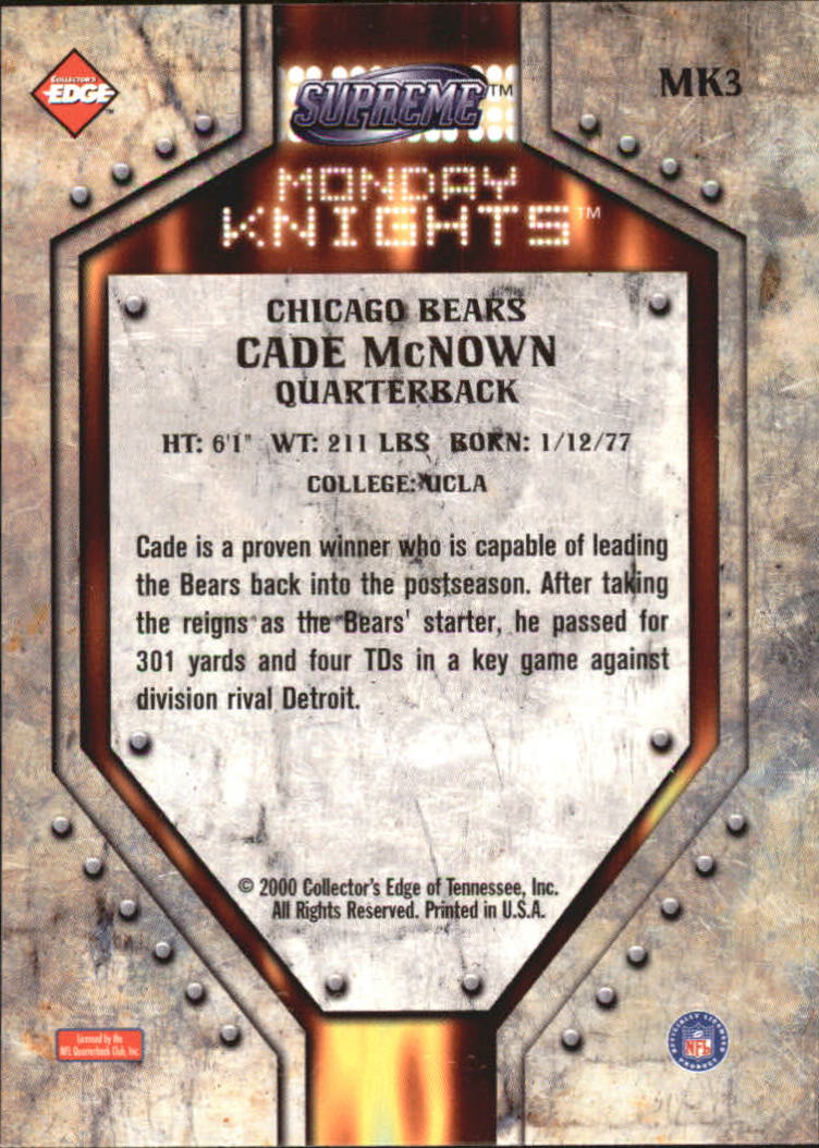 2000 Collector's Edge Supreme Monday Knights #MK3 Cade McNown back image