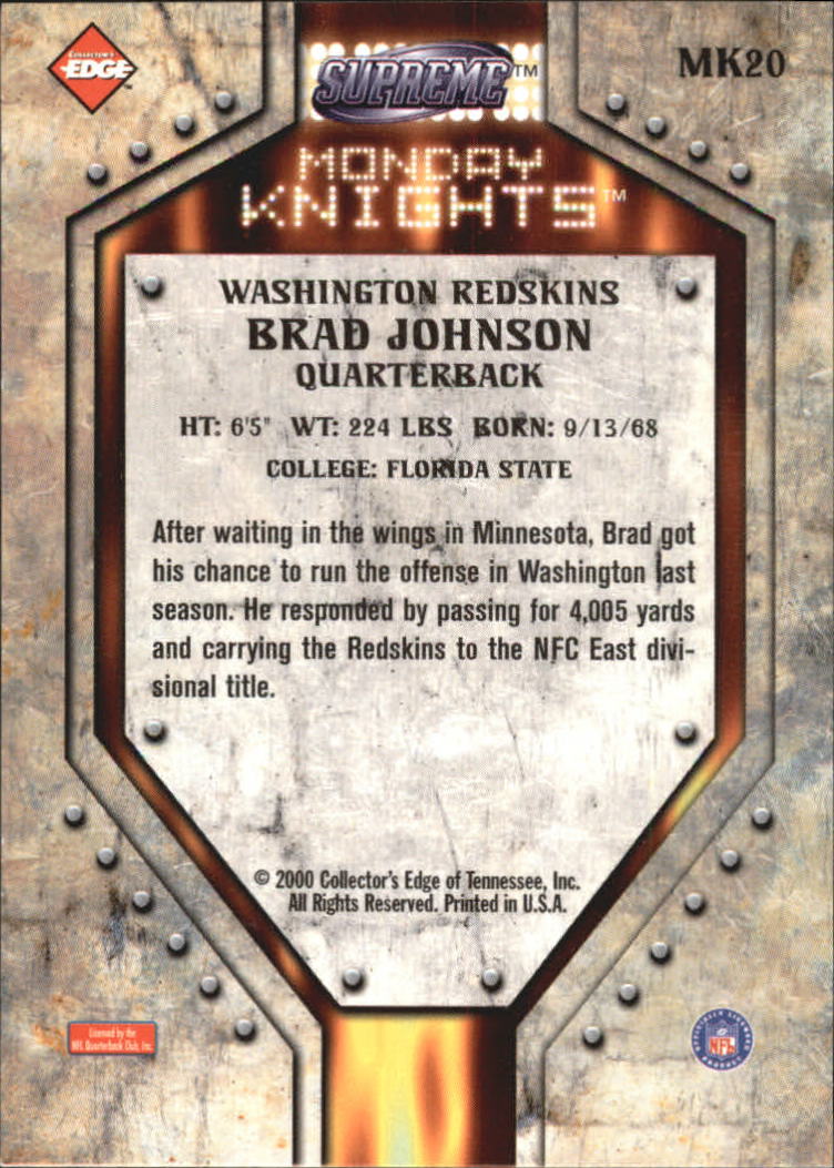 2000 Collector's Edge Supreme Monday Knights #MK20 Brad Johnson