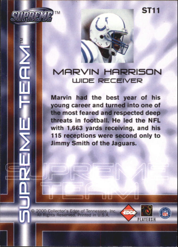 2000 Collector's Edge Supreme Team #ST11 Marvin Harrison back image