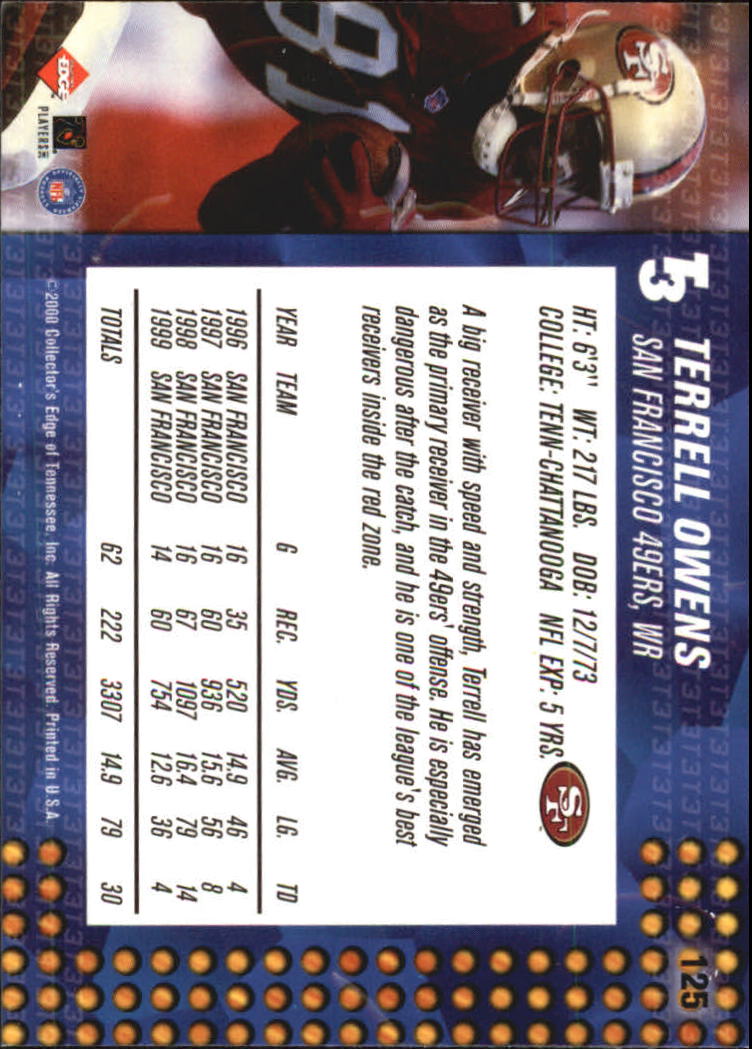 2000 Collector's Edge T3 #125 Terrell Owens back image