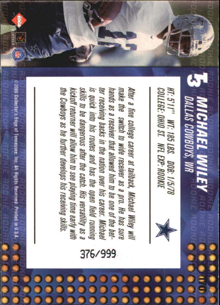 2000 Collector's Edge T3 #170 Michael Wiley RC back image