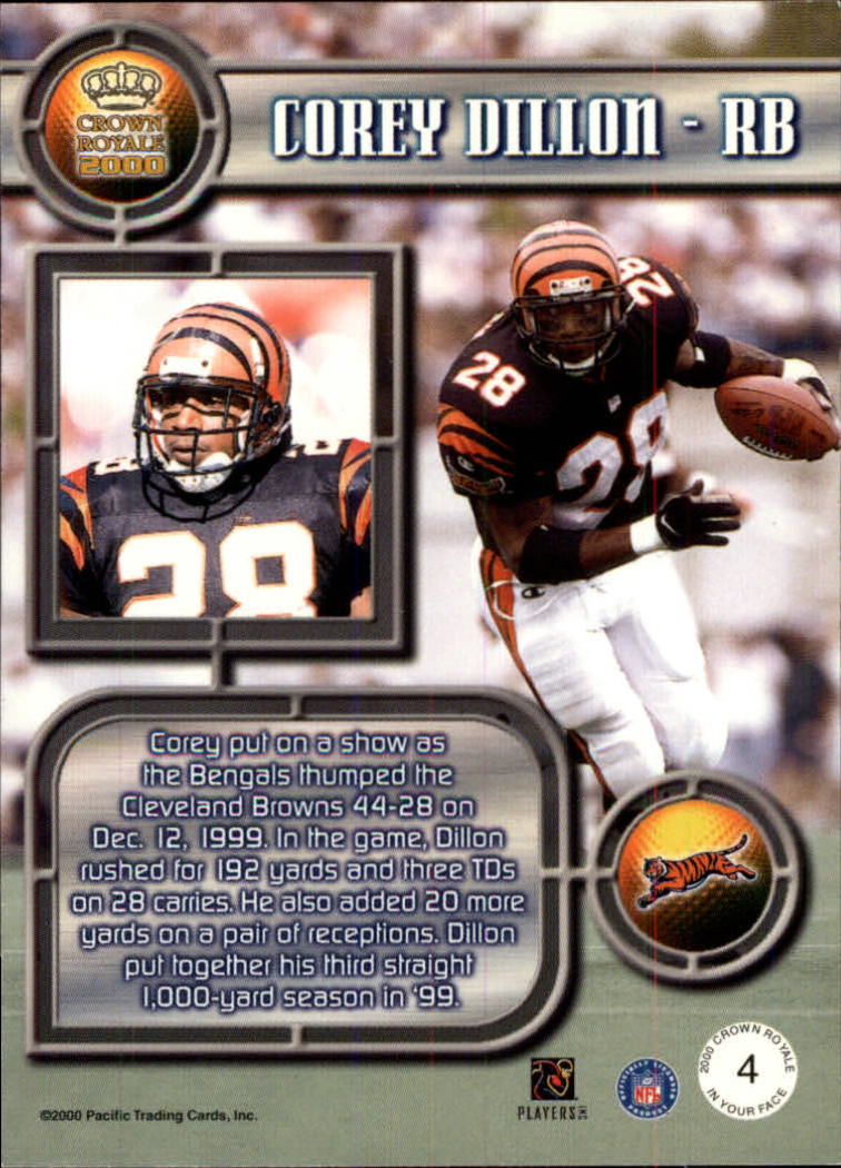 2000 Crown Royale In Your Face #4 Corey Dillon back image