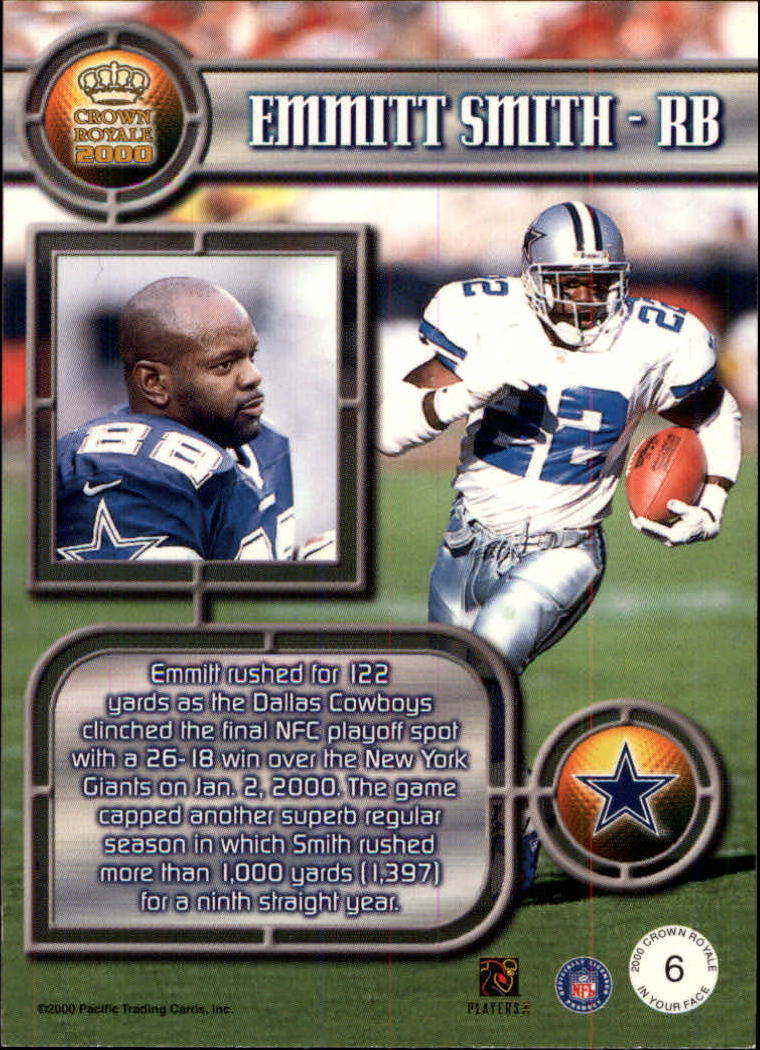 2000 Crown Royale In Your Face #6 Emmitt Smith back image