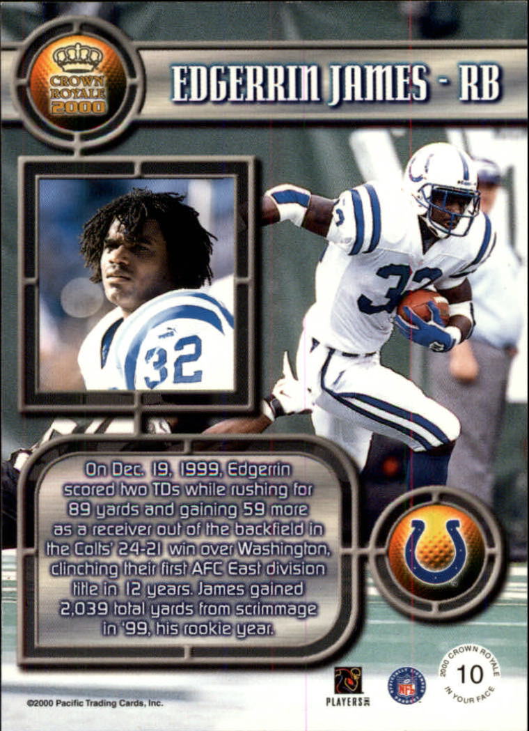 2000 Crown Royale In Your Face #10 Edgerrin James back image