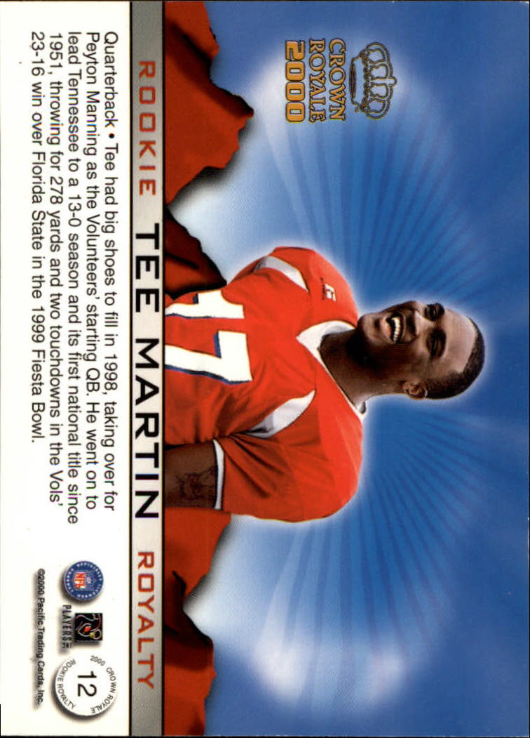2000 Crown Royale Rookie Royalty #12 Tee Martin back image