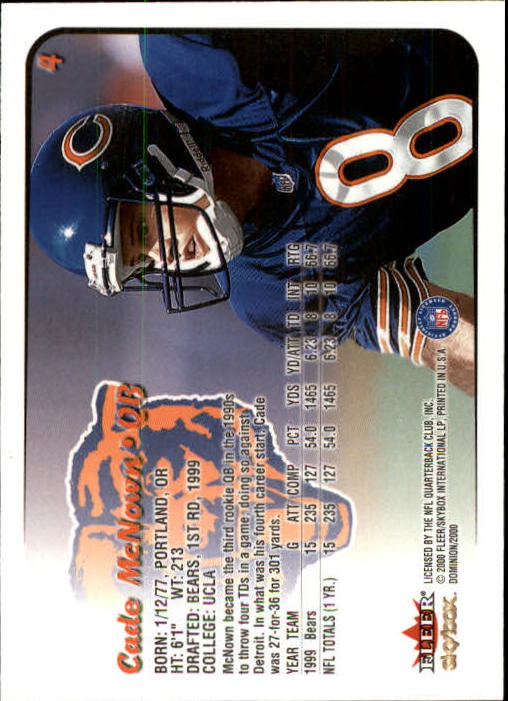 2000 SkyBox Dominion #4 Cade McNown back image