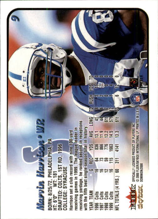 2000 SkyBox Dominion #9 Marvin Harrison back image