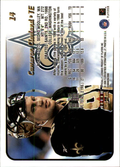 2000 SkyBox Dominion #14 Cam Cleeland back image