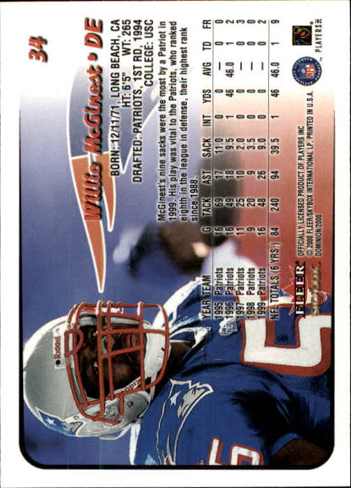 2000 SkyBox Dominion #34 Willie McGinest back image