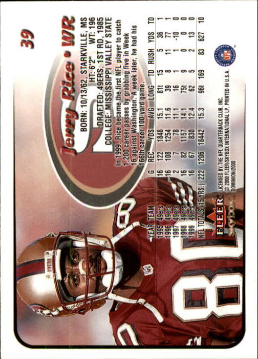 2000 SkyBox Dominion #39 Jerry Rice back image