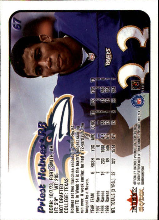 2000 SkyBox Dominion #67 Priest Holmes back image
