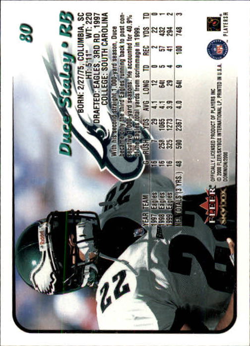 2000 SkyBox Dominion #80 Duce Staley back image