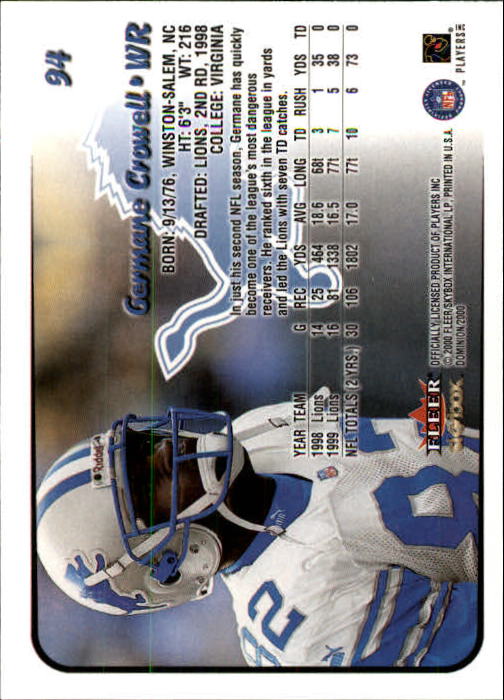 2000 SkyBox Dominion #94 Germane Crowell back image