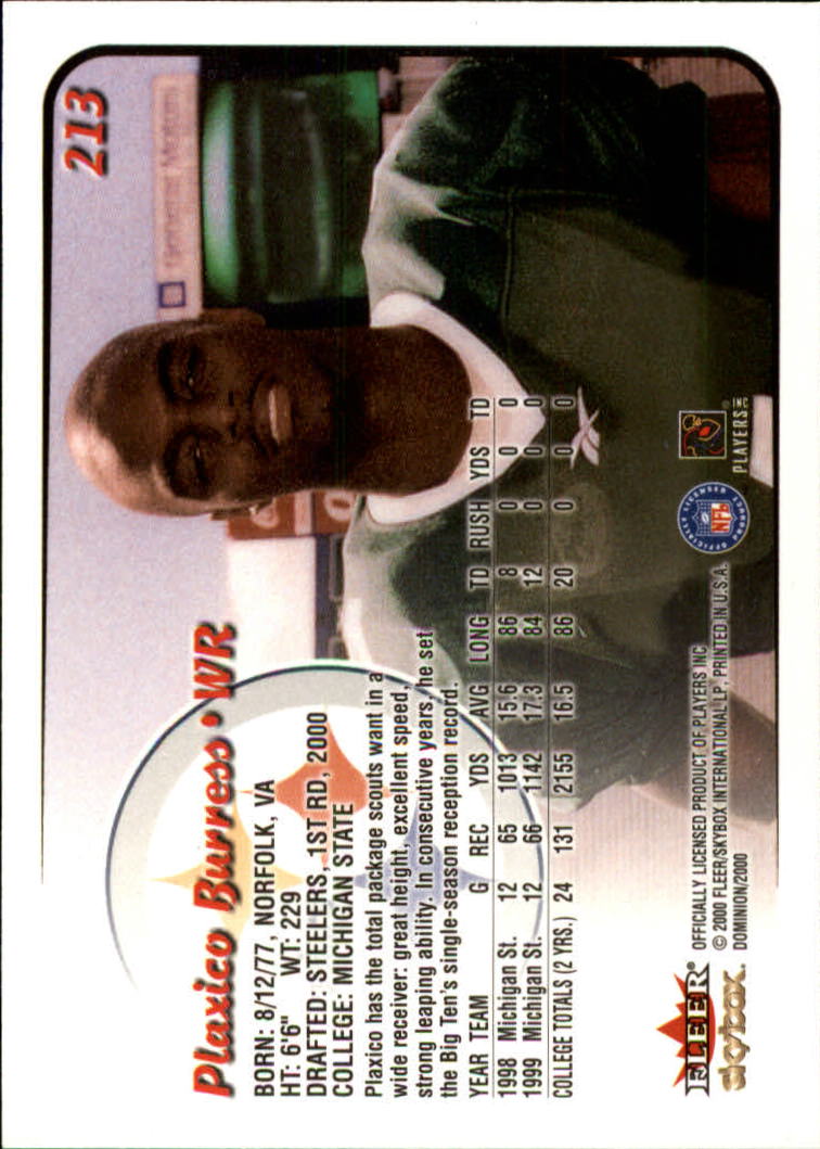 2000 SkyBox Dominion #213 Plaxico Burress RC back image