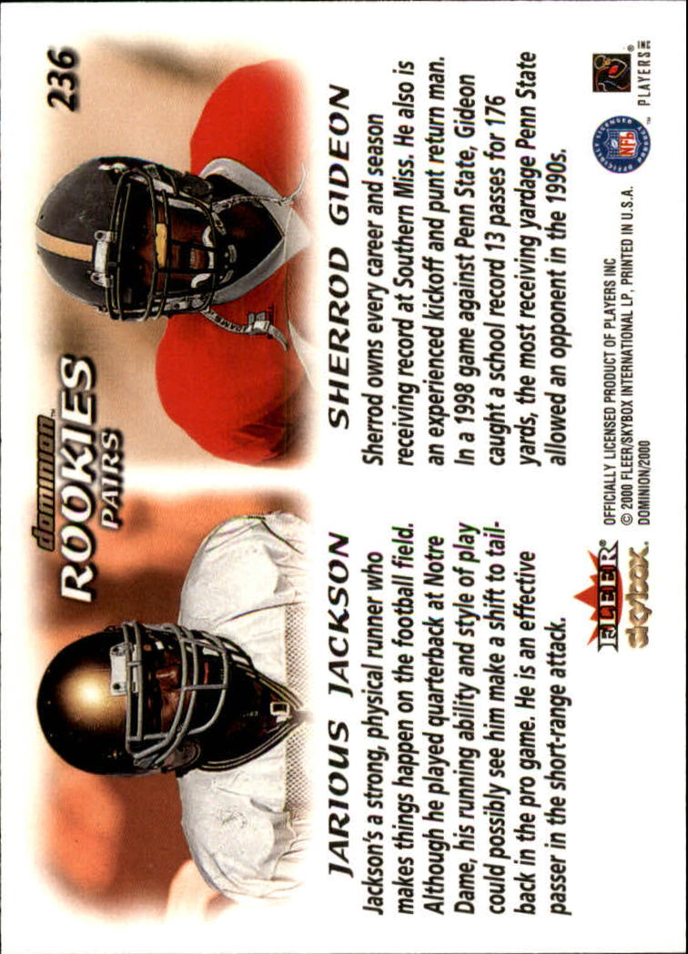 2000 SkyBox Dominion #236 Jarious Jackson RC/Sherrod Gideon RC back image
