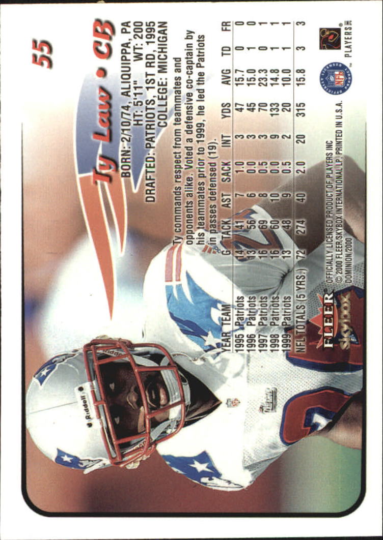 2000 SkyBox Dominion Extra #55 Ty Law back image