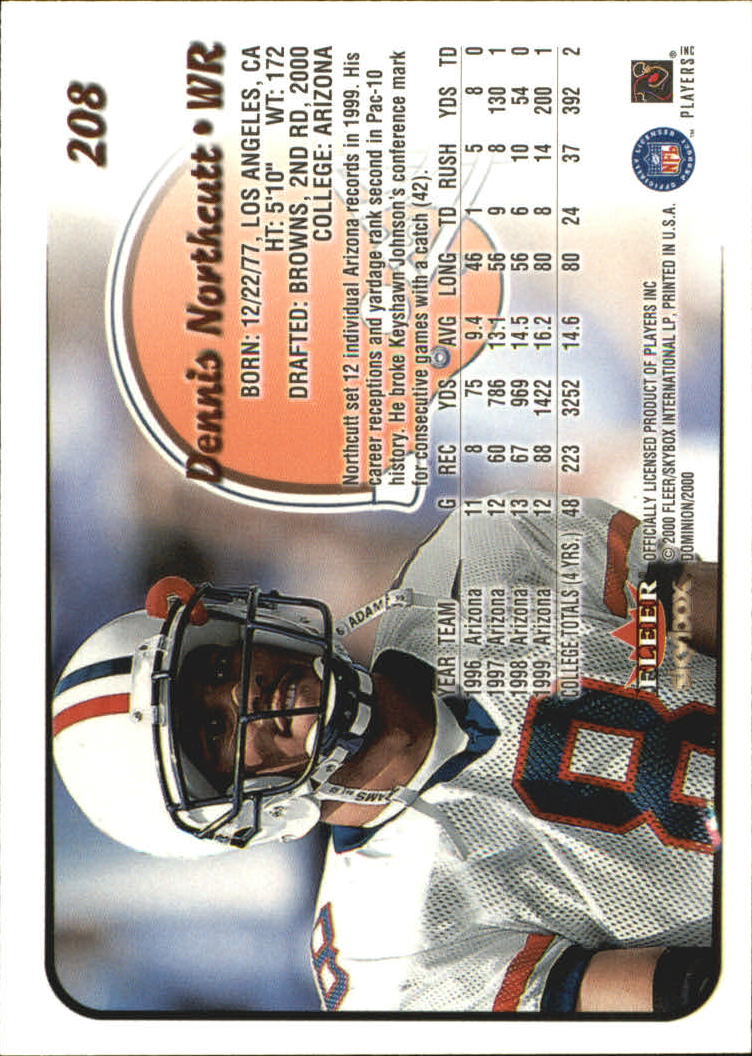 2000 SkyBox Dominion Extra #208 Dennis Northcutt back image