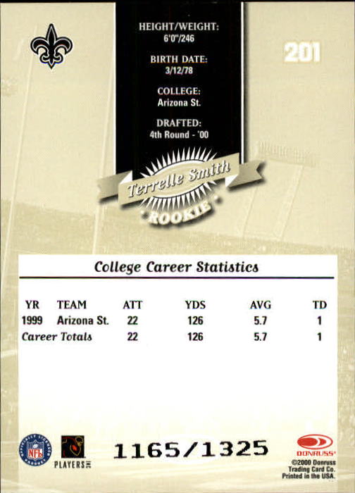 2000 Donruss #201 Terrelle Smith RC back image
