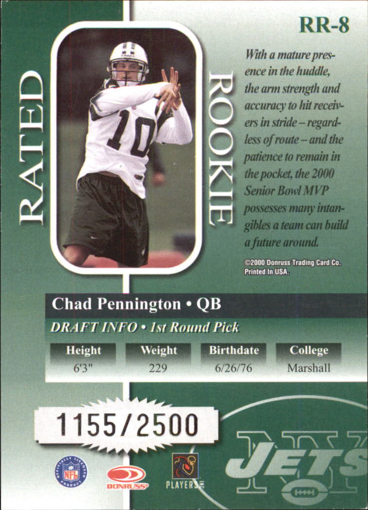 2000 Donruss Rated Rookies #8 Chad Pennington back image