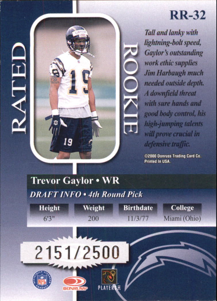 2000 Donruss Rated Rookies #32 Trevor Gaylor back image
