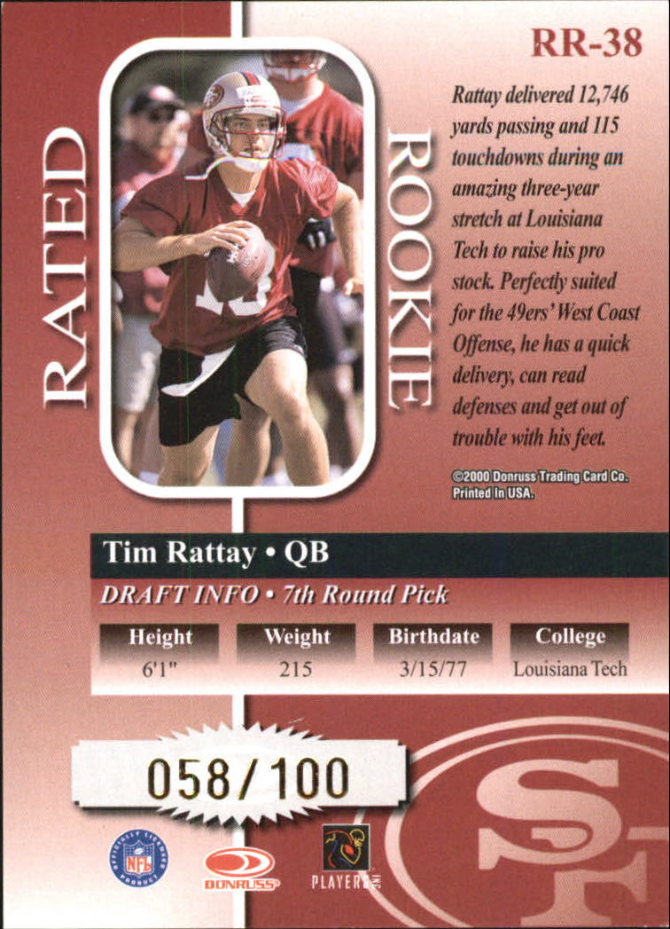 2000 Donruss Rated Rookies Medalist #38 Tim Rattay back image