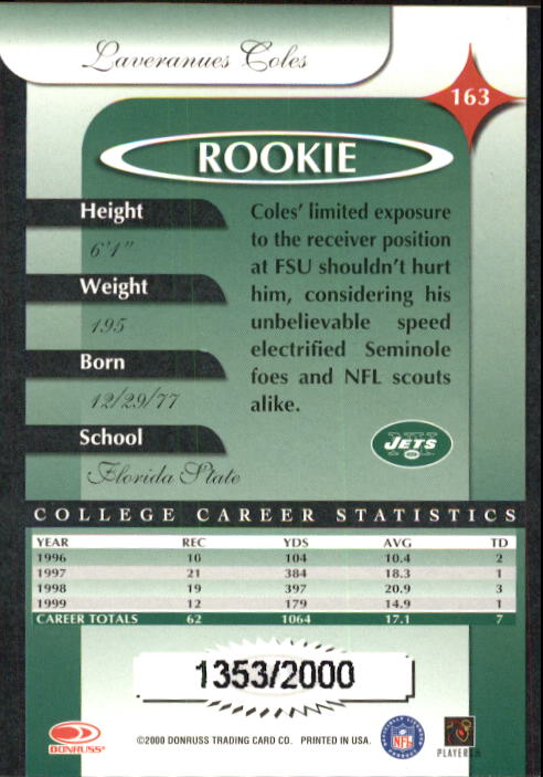 2000 Donruss Elite Football "Main Set" Cards - Picture 65 of 69