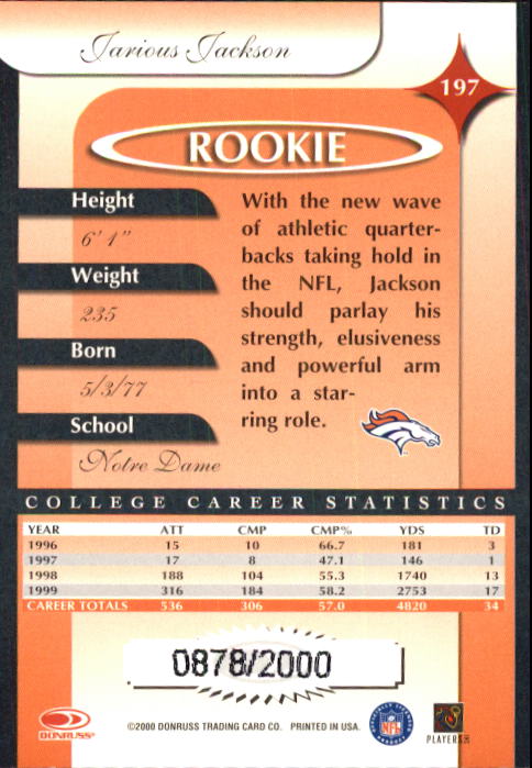 2000 Donruss Elite Football "Main Set" Cards - Picture 69 of 69