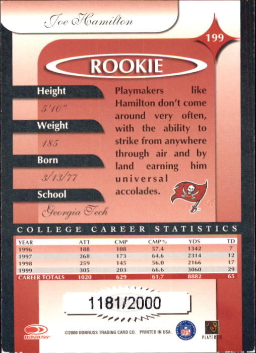 2000 Donruss Elite #199 Joe Hamilton RC back image