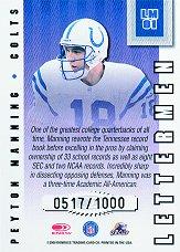 2000 Donruss Preferred Lettermen #LM1 Peyton Manning/1000 back image